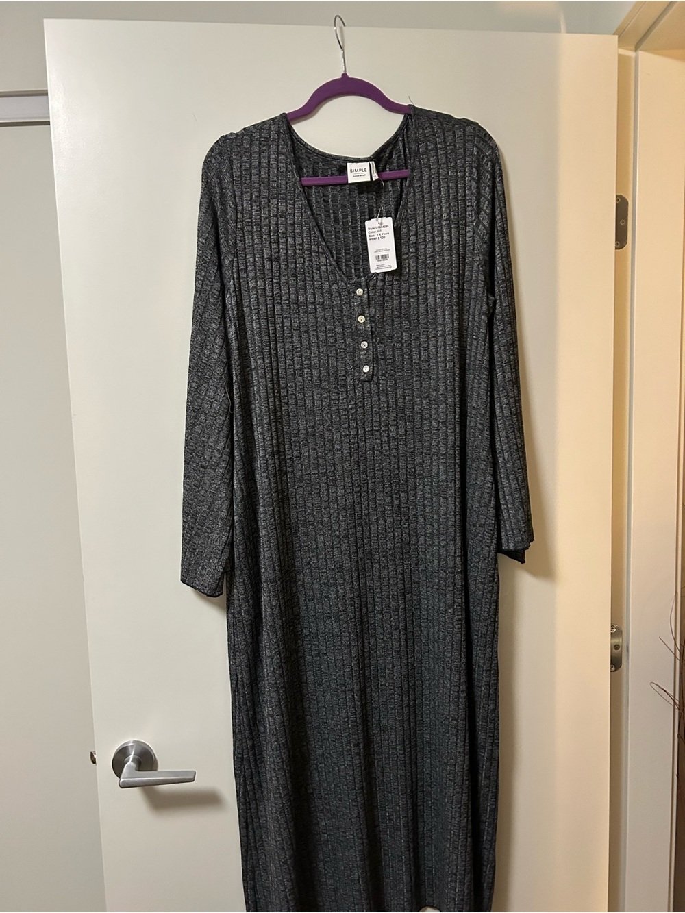 Suzanne Betro Charcoal Ribbed Maxi Dress with Button Placket